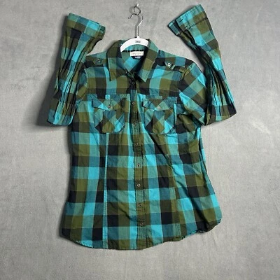 Anchor Blue Women’s Long Sleeve Shirt Size XL Blue Plaid Button Down Top Y2K - Image 1 of 4