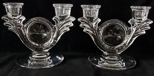 VTG Duncan & Miller Taper Candle Holder First Love Glass Dual Set of 2 MCM - Picture 1 of 12