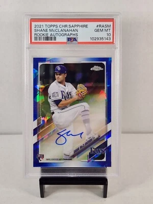 2021 Topps Chrome Sapphire Rookie Autographs RASM Shane McClanahan RC PSA Gem 10 - Image 1 of 4