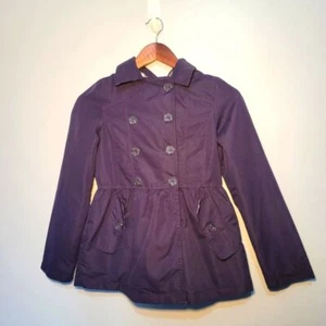 London Fog Girls Blue Hooded Button Down Jacket Size Medium 10/12 Fall Pockets - Picture 1 of 13