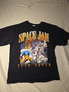 Vintage Y2k Space Jam T-Shirt Men's L Black Crew Neck Looney Tunes Tune Squad - Picture 1 of 4