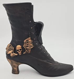 OOAK Ceramic High Heel Witches Boot Vtg Vase Skull Repainted Dark Academia Moody - Picture 1 of 13