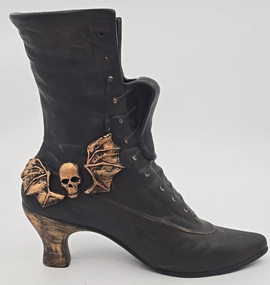 OOAK Ceramic High Heel Witches Boot Vtg Vase Skull Repainted Dark Academia Moody - Image 1 of 4