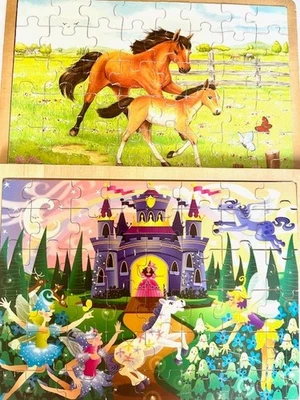 2 rompecabezas de madera Melissa and Doug - fantasía de hadas y caballos - usados Foto 1 de 3
