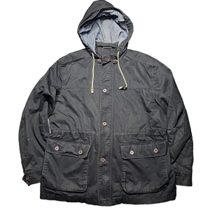 Vintage GAP Feldjacke Herren Large gewachstes Canvas marineblau durchgehender Reißverschluss Knopfleiste Kapuze - Bild 1 von 14