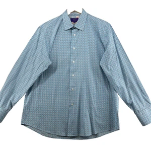 Tallia Men's Size L Blue Micro Check Cotton Long Sleeve Casual Shirt - Picture 1 of 14