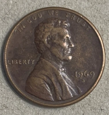 1969-D Lincoln Cent Floating Roof No FG Grease Strike Rich Chocolate Toning - Image 1 of 4