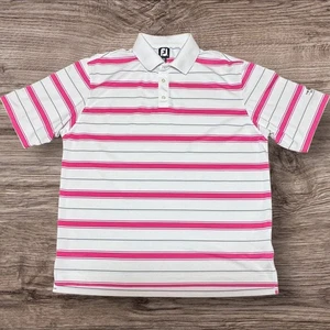 Polo Footjoy Golf The Quarry logo rosa bianca a righe uomo XXL leggera - Foto 1 di 6