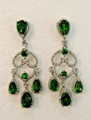 Russian Diopside (Pear) White Topaz Platinum over Sterling Silver Earrings HH818 - Image 1 of 4