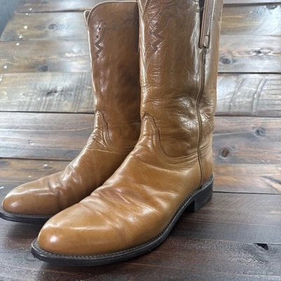Lucchese 2000 Sunset Roper Men's 10 EE Tan Mad Dog Leather Cowboy Boots USA - Image 1 of 4