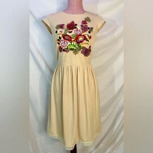 Embroidered Floral Dress Whimsical Lace Cream Fairy Cottagecore Romantic Sz 8 - Picture 1 of 14