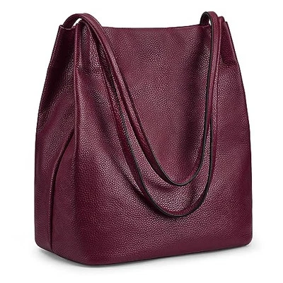  Bolsos de hombro de cuero genuino suave para mujer carteras y bolsos de mano púrpura oscuro Foto 1 de 4