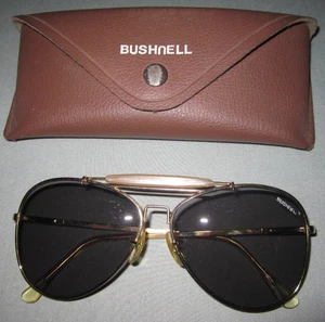 Vtg Bushnell gold tone finish aviator style sunglasses w original case - Picture 1 of 23