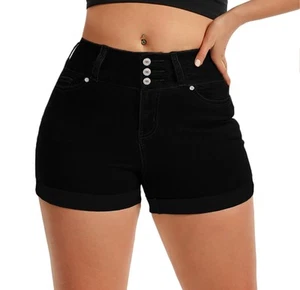 Women's Summer High Waisted Stretch Denim Shorts Casual Folded Hem Jean Short... - Picture 1 of 6