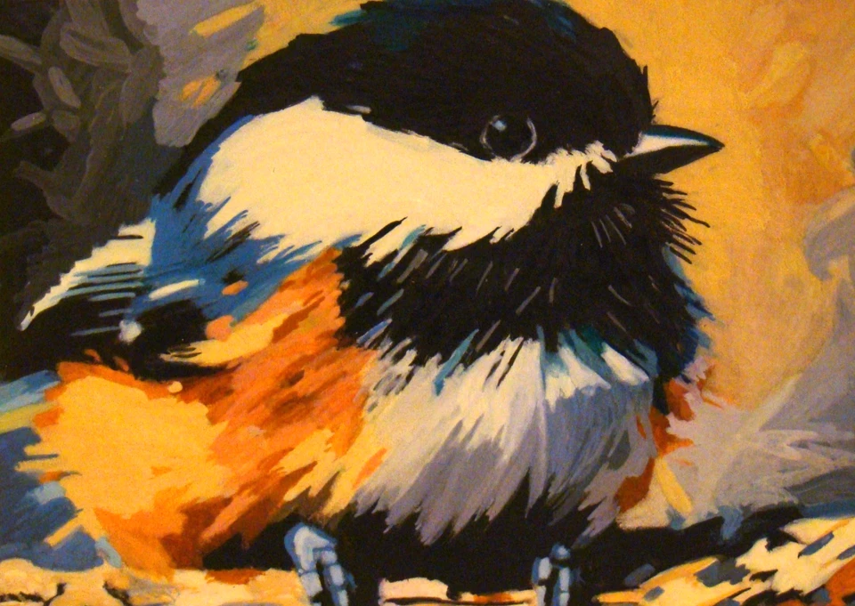 The Lost Chickadee, a story and an ACEO 3.5 英寸 x 2.5 英寸原创丙烯酸绘画 — 第 1/1 张图片