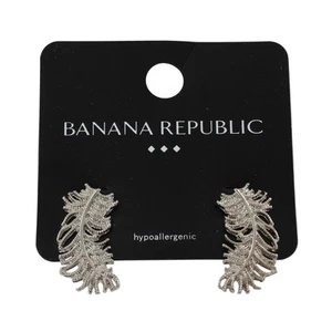 Banana Republic Silver Tone Metal Feather Earrings #BRE - Picture 1 of 2