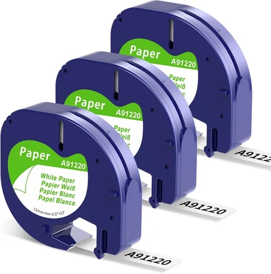 Aken A91220 Band Kompatibel mit Dymo Letratag Paper White 12mm x 4m, White Paper