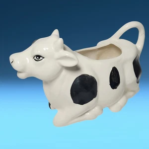 Vintage Anthropomorphic Black & White Dairy Cow Ceramic Creamer Syrup Pitcher - Picture 1 of 9
