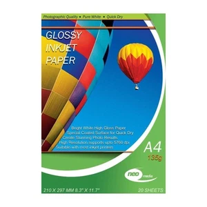 Neo Media Glossy A4 Inkjet Photo Paper 135gsm - 20 Sheets - Afbeelding 1 van 4
