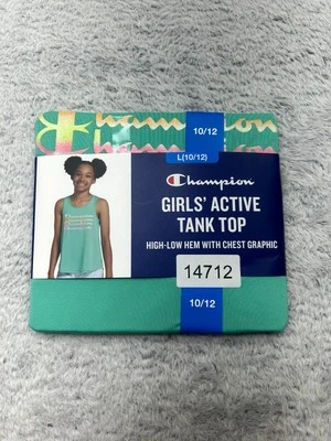 Champion Active Tank Top Girls Sz L10/12 Green High Low Hem Sleeveless Pullover - Image 1 of 4