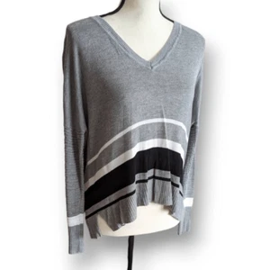 John + Jenn Womens Sweater High Low Long Sleeve V Neckline Stripes Gray XS - Picture 1 of 10