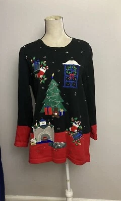 Suéter Cascanueces Mujer Mediano Largo Negro Años 90 De Colección EE. UU. Navidad Papá Noel Foto 1 de 4