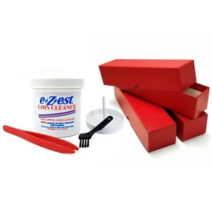 5 Unzen eZest Münzreiniger Kupfer Gold Silber Schmuck Pinzette 2 rote Münzen Aufbewahrungsbox - Bild 1 von 3