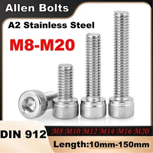 M8 M10 M12-M20 A2 Stainless Steel Allen Bolts Socket Cap Screws Hex Head DIN912 - Picture 1 of 133