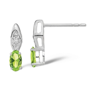 14K Solid White Gold Peridot Diamond Dangle Earrings - Picture 1 of 4