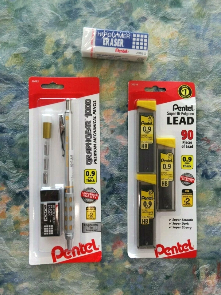 Paquete de lápiz mecánico Pentel GraphGear 1000 0,9 mm cromo y amarillo NUEVO Foto 1 de 1