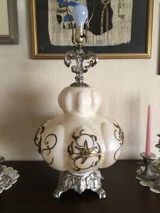 1949 Accurate Casting Co Gilded Milk Glass 36” Lamp (w/harp; no shade) - Picture 1 of 8