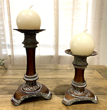 Distressed Candle Holders Metal & Resin Pillar / Tapir Antique Brass  Look - 2