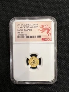 2016 1/20 oz Gold Lunar Series II $5 Monkey NGC MS70 Lunar Label - Picture 1 of 2