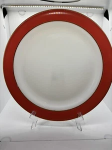 Vintage Pyrex Milk Glass 12.25" Chop Plate Platter Flamingo Pink Rim Cake Plate - Picture 1 of 7