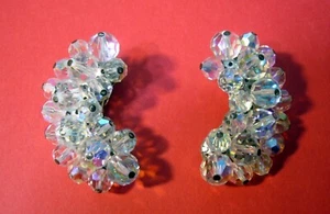 vintage crystal clip on style large earrings marked "Laguna" Aurora Borealis - Picture 1 of 3