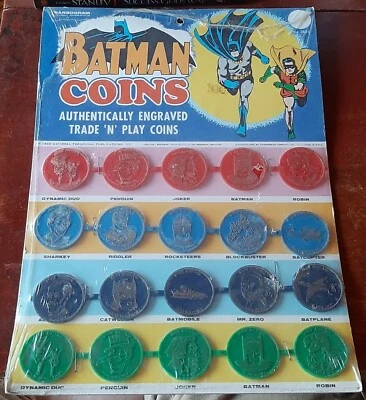 老式1966年蝙蝠侠和罗宾硬币转印工厂密封,贸易N游戏 — 第 1/4 张图片