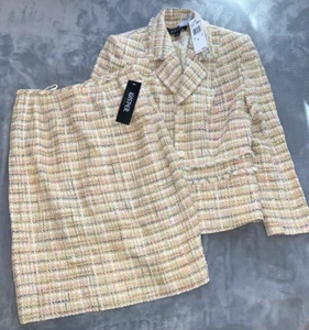 NEW KASPER SZ 8 SUIT BLAZER SKIRT  2 PC SET FRINGE TWEED SPRING CAREER  $290 NWT - Picture 1 of 8