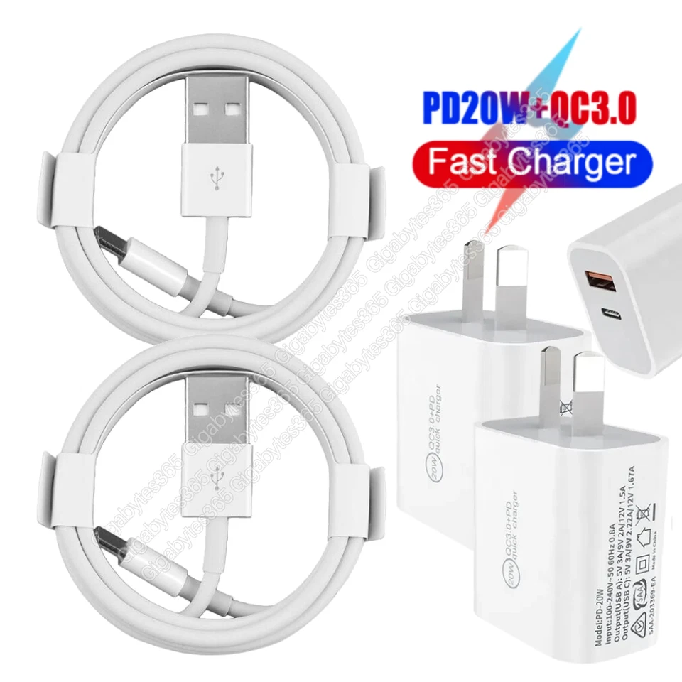 Fast Charger QC PD 20W Power Adapter Cube USB Cord For iPhone 14 13 12 11 8 iPad - image 1 of 4