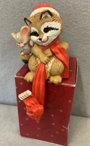 1982 Hallmark Vintage Christmas Stocking Hanger Raccoon with mouse no box - Picture 1 of 8