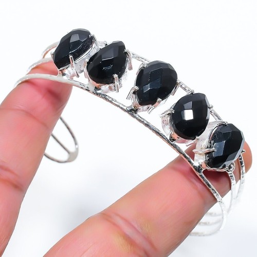 VALENTINO Bracciale in argento sterling 925 fatto a mano con pietre preziose spinello nero regolabile