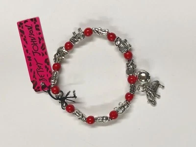 Новый Betsey Johnson Серебряный слон красный бусина браслет эластичной подарочная коробка сумка LK - Изображение 1 из 4
