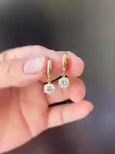 Women's Dangle Earrings For Girlfriend 2TCW Round Lab Grown Diamond 14k Gold - Picture 1 of 16