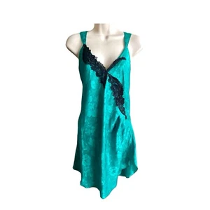 Abito Slip Vintage Gold Label Victoria’s Secret Jaguard Verde Pizzo Applique Grande - Foto 1 di 7