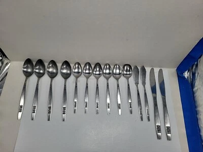 Interpur Stainless Steel Japan LOT 14 Piece Flower MCM Spoons Knives  - Image 1 of 4