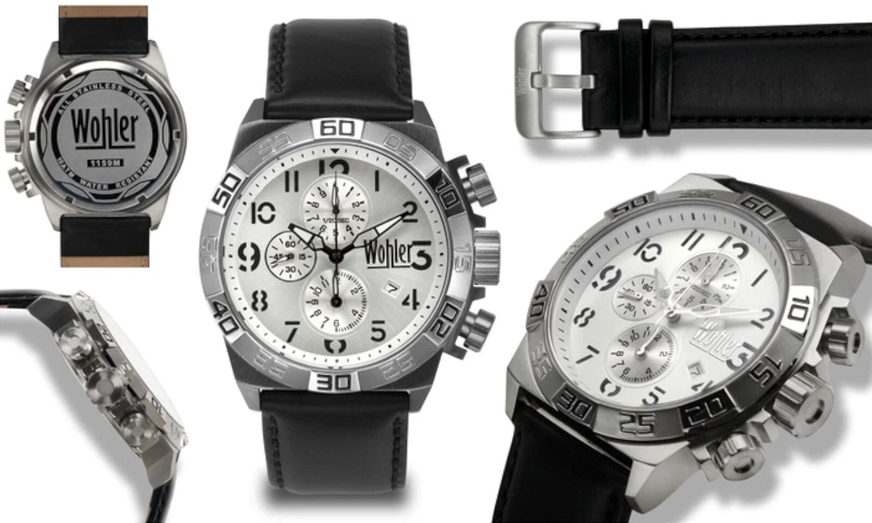 NUEVO Reloj Wohler 1159M Hombre Colección Lorhard Cuero Negro Estilo Deportivo Blanco Foto 1 de 1