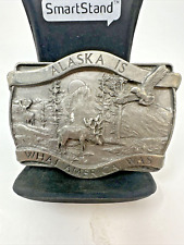 ALASKA IS WHAT AMERICA WAS Belt Buckle 1981 BERGAMOT BRASS WORKS Elk Eagle