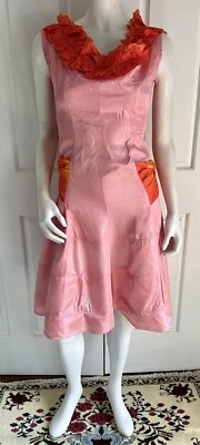 Vintage 1950's Pink Red Party Acetate Ruffle Sequin Full Skirt Party Dress M - Image 1 of 4