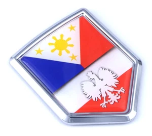 Philippines Poland Polish Flag Car Chrome Emblem Decal Sticker with adhesive - Imagen 1 de 2