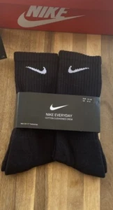 Nike Everyday Black White Cushioned Crew Cotton Socks Large Teen Woman’s Men’s - Picture 1 of 7