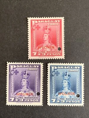 3/32 PARAGUAY 1940 Sc B7-B9 7+3Ps PRUEBAS PERFECTAS + “ESPECIMEN” MNHOG Gr Juego Corto 3 Foto 1 de 2